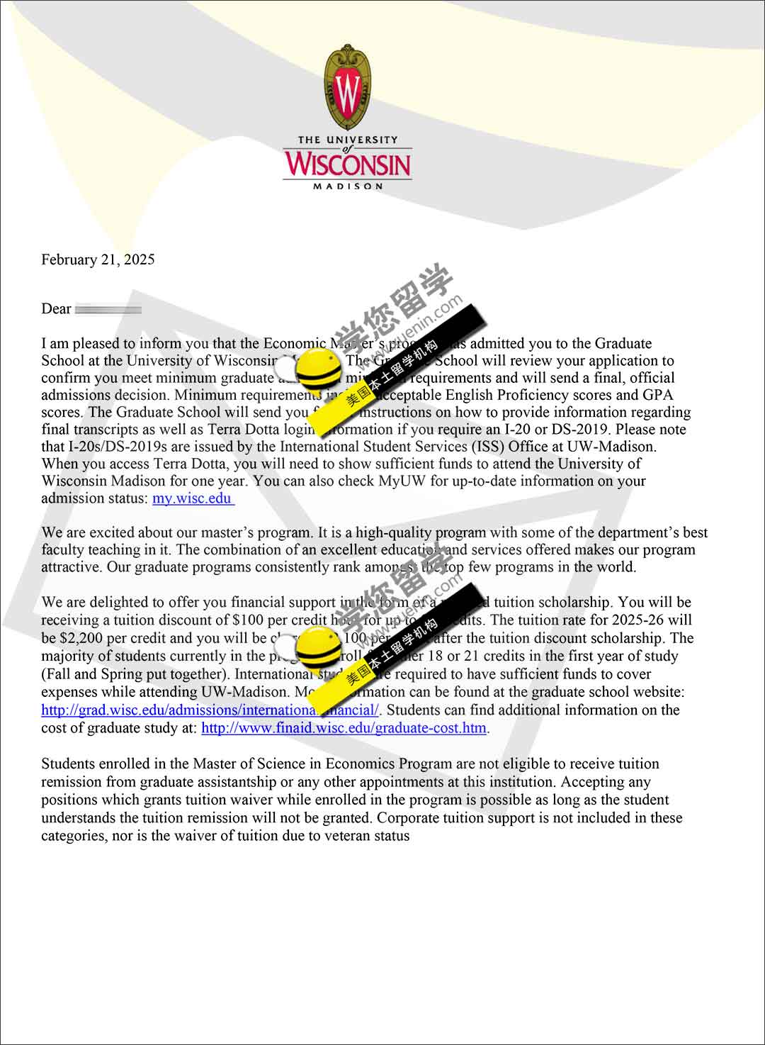 2025fall_威斯康辛麦迪逊大学WISC 经济学录取来了 所向皆披靡！