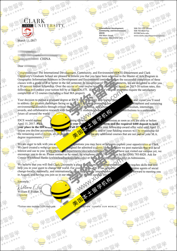 Clark U-P同学获得 克拉克大学 地理信息科学硕士Offer一枚
