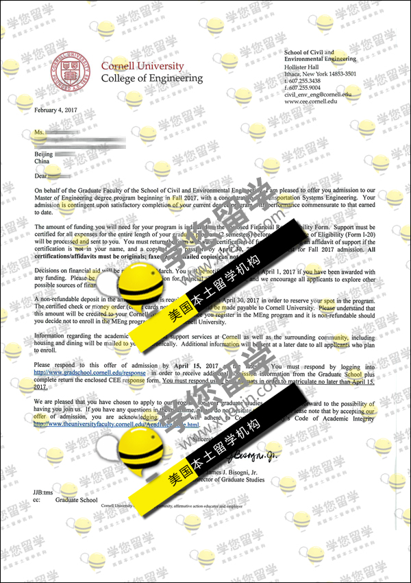 Cornell-喜报！L同学取得 康奈尔大学 土木工程硕士AD一枚