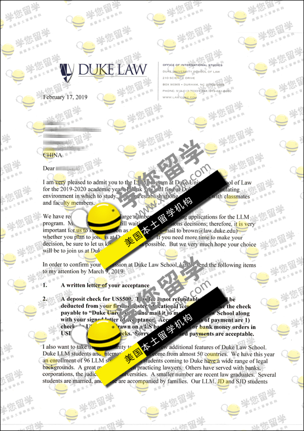 Duke-S同学获得2019-Fall 杜克大学 LLM法学硕士Offer一枚