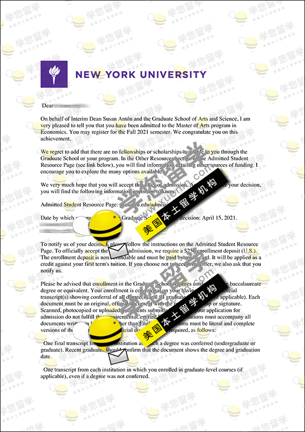 NYU-祝贺Sophia获得 纽约大学 Eco硕士项目AD