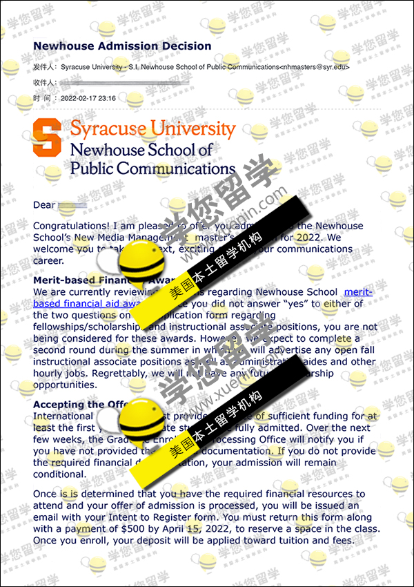 雪城_传媒学！收到_雪城大学录取